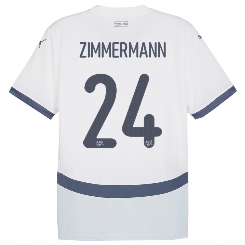 ילדים שווייץ Mio Zimmermann #24 לבן הרחק ג'רזי 24-26 חולצה קצרה