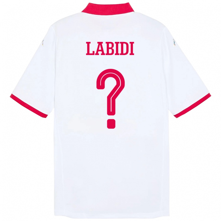 ילדים תוניסיה Ahmed Labidi #0 לָבָן הרחק ג'רזי 24-26 חולצה קצרה