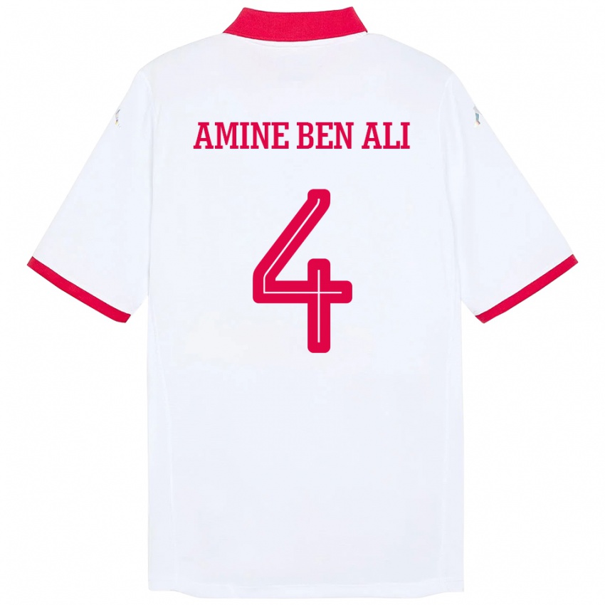 ילדים תוניסיה Mohamed Amine Ben Ali #4 לָבָן הרחק ג'רזי 24-26 חולצה קצרה