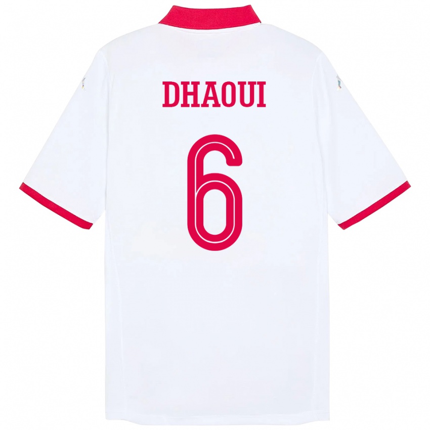 ילדים תוניסיה Elyes Dhaoui #6 לָבָן הרחק ג'רזי 24-26 חולצה קצרה