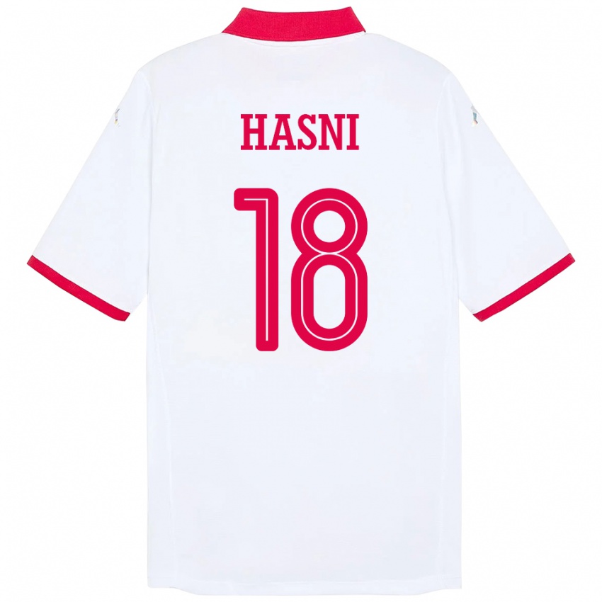 ילדים תוניסיה Zinedine Hasni #18 לָבָן הרחק ג'רזי 24-26 חולצה קצרה