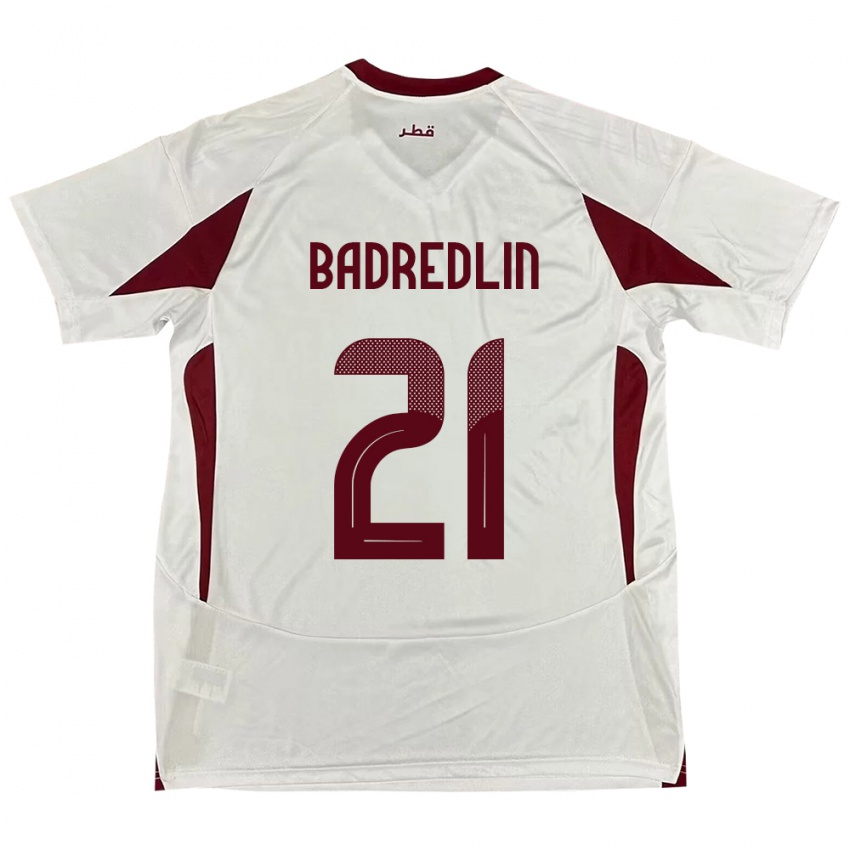 ילדים קטאר Marwan Badredlin #21 לָבָן הרחק ג'רזי 24-26 חולצה קצרה