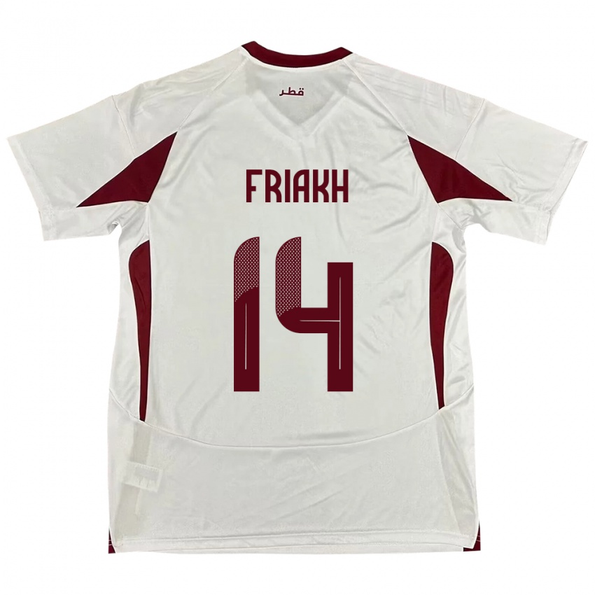 ילדים קטאר Jamil Friakh #14 לָבָן הרחק ג'רזי 24-26 חולצה קצרה