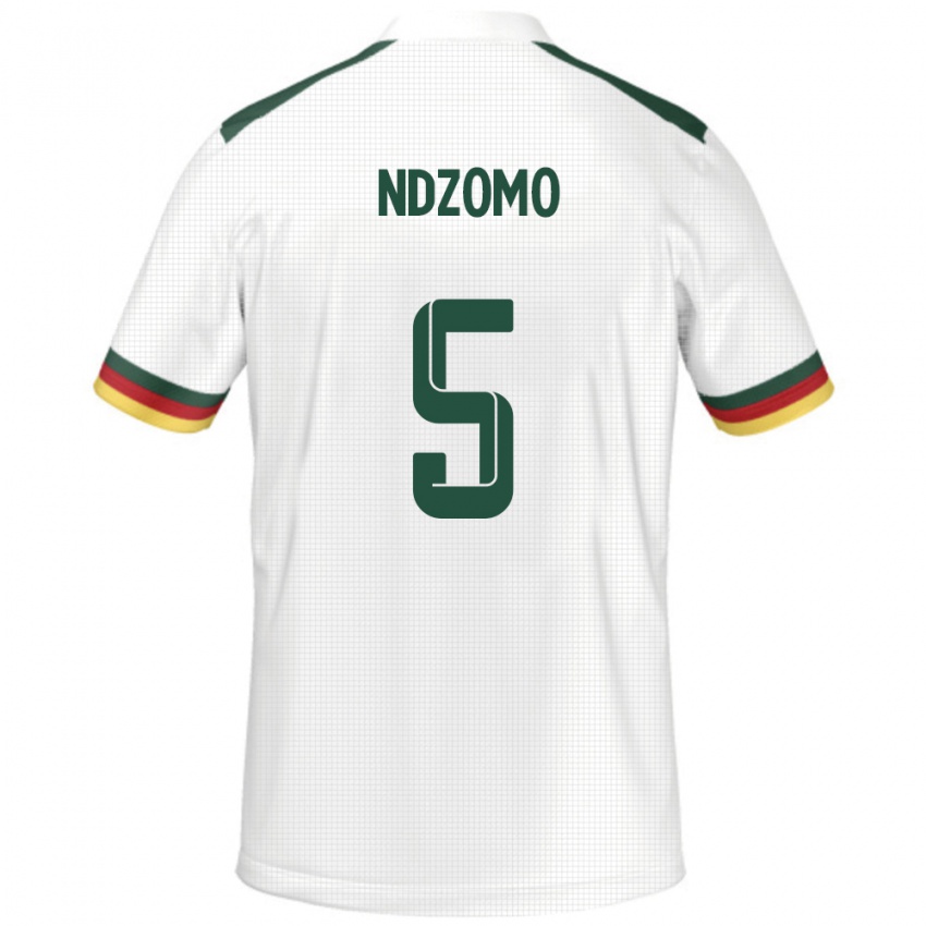 ילדים קמרון Barnabe Ndzomo #5 לָבָן הרחק ג'רזי 24-26 חולצה קצרה