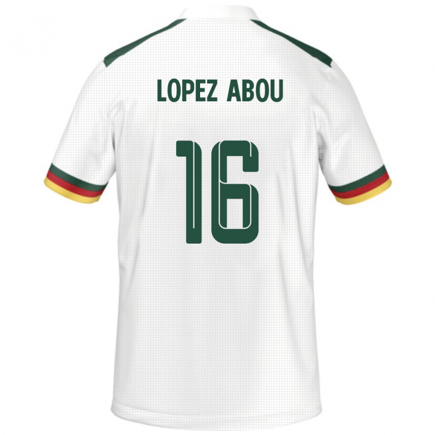 ילדים קמרון Junior Lopez Abou #16 לָבָן הרחק ג'רזי 24-26 חולצה קצרה