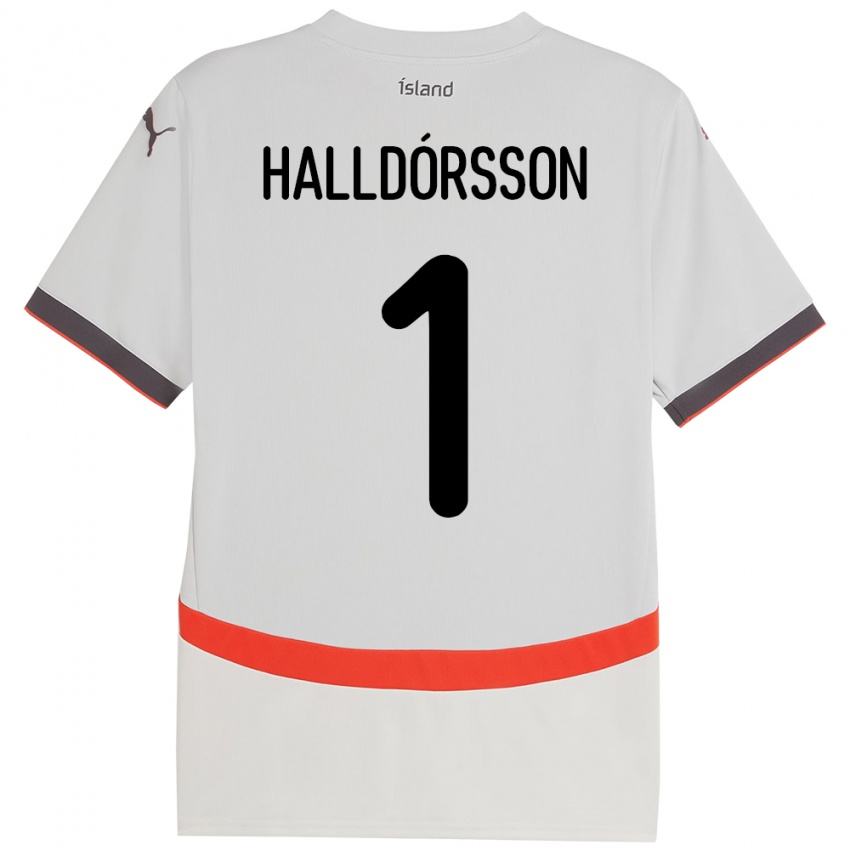 ילדים אִיסלַנד Elmar Ágúst Halldórsson #1 לָבָן הרחק ג'רזי 24-26 חולצה קצרה