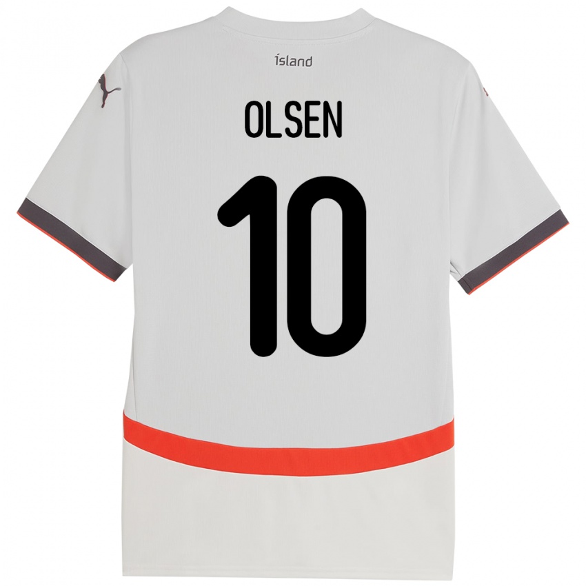 ילדים אִיסלַנד Gunnar Olsen #10 לָבָן הרחק ג'רזי 24-26 חולצה קצרה