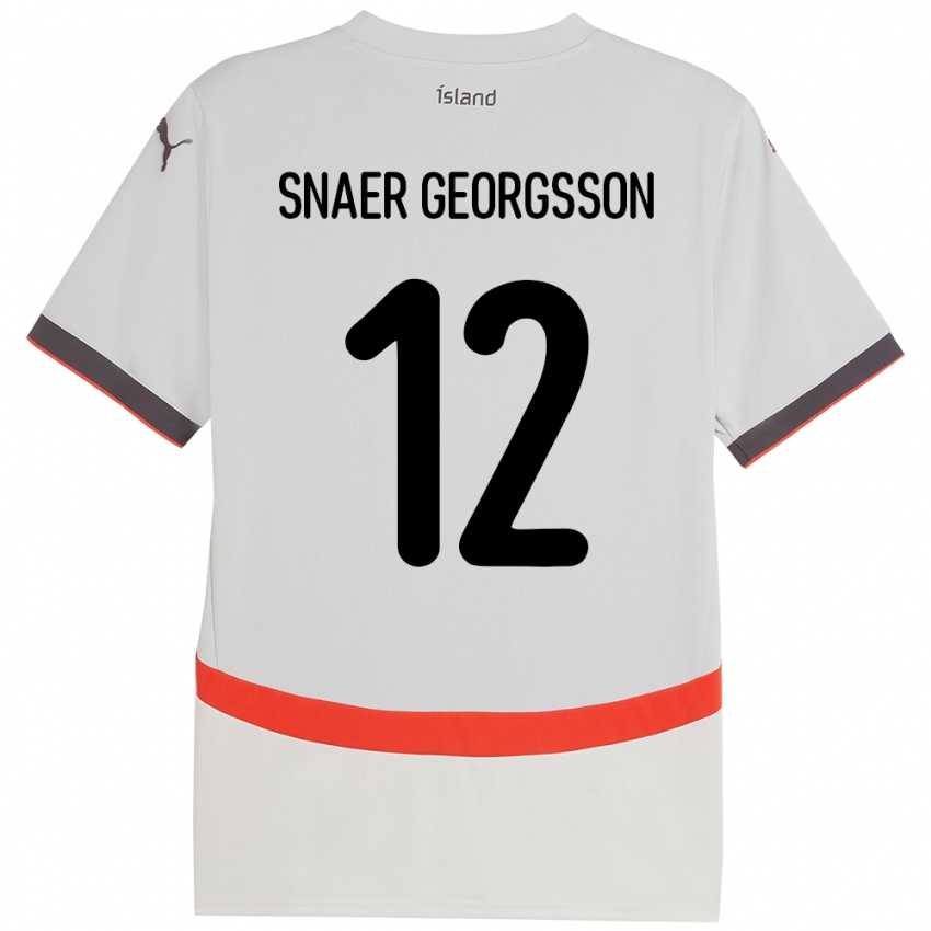 ילדים אִיסלַנד Halldór Snaer Georgsson #12 לָבָן הרחק ג'רזי 24-26 חולצה קצרה