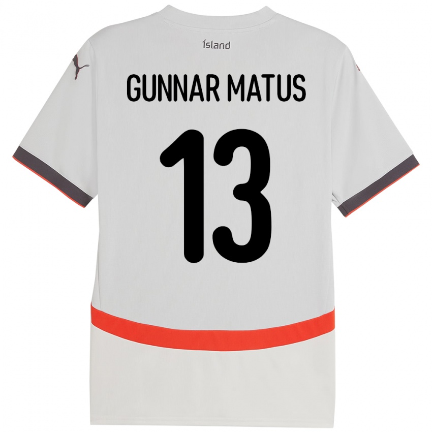 ילדים אִיסלַנד Aron Gunnar Matus #13 לָבָן הרחק ג'רזי 24-26 חולצה קצרה
