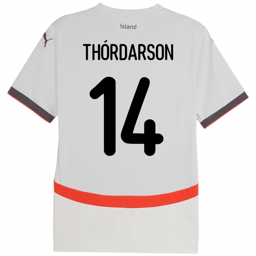 ילדים אִיסלַנד Ódinn Sturla Thórdarson #14 לָבָן הרחק ג'רזי 24-26 חולצה קצרה