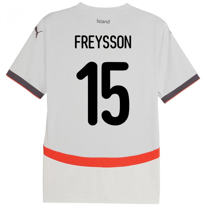 ילדים אִיסלַנד Fjölnir Freysson #15 לָבָן הרחק ג'רזי 24-26 חולצה קצרה