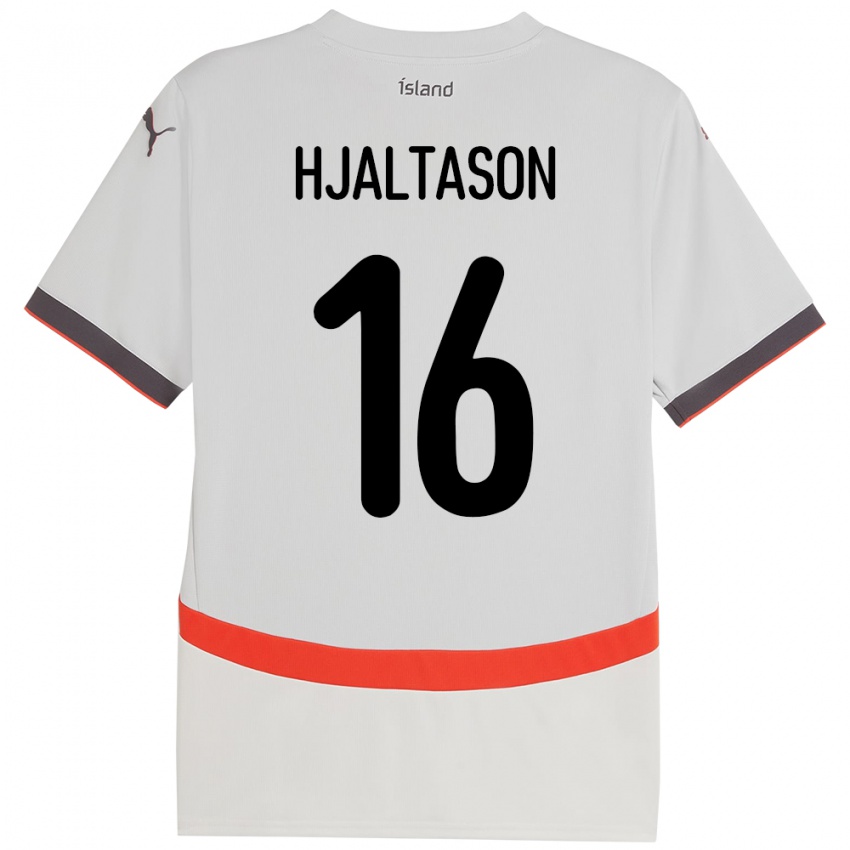 ילדים אִיסלַנד Kristian Hjaltason #16 לָבָן הרחק ג'רזי 24-26 חולצה קצרה