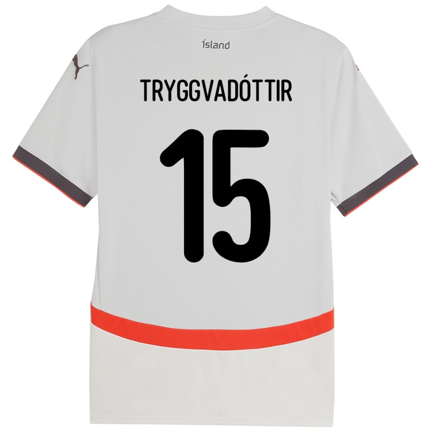 ילדים אִיסלַנד Katla Tryggvadóttir #15 לָבָן הרחק ג'רזי 24-26 חולצה קצרה