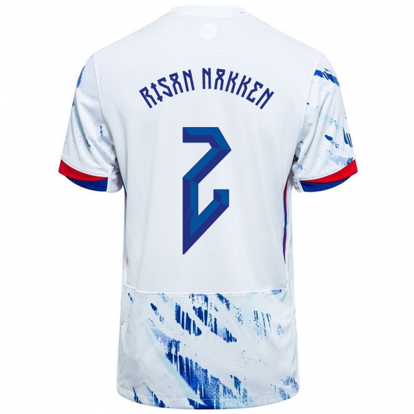 ילדים נורבגיה Daniel Risan Nakken #2 לבן כחול הרחק ג'רזי 24-26 חולצה קצרה