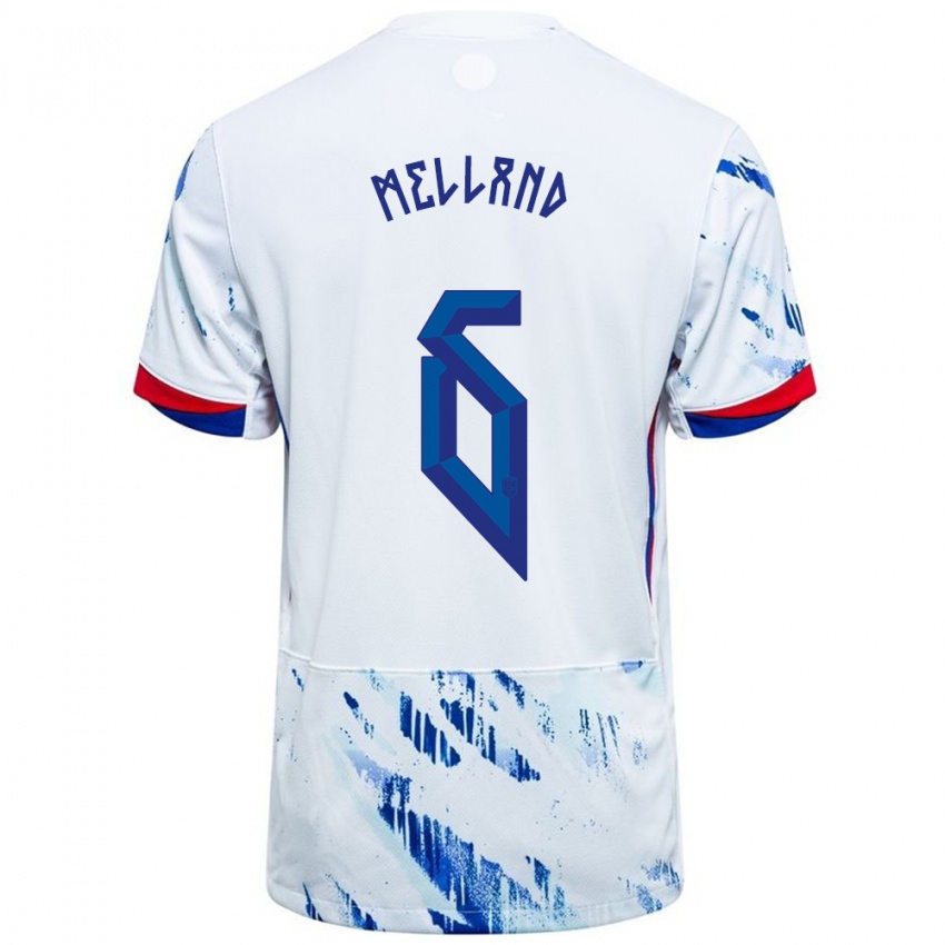 ילדים נורבגיה Henrik Melland #6 לבן כחול הרחק ג'רזי 24-26 חולצה קצרה