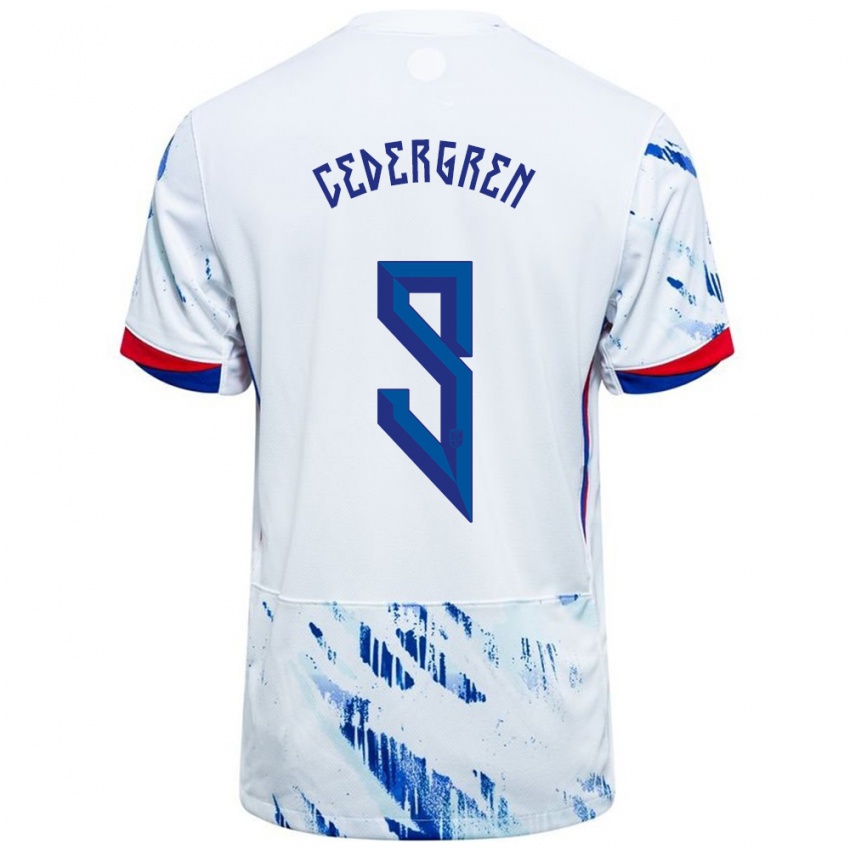 ילדים נורבגיה Abel Cedergren #9 לבן כחול הרחק ג'רזי 24-26 חולצה קצרה