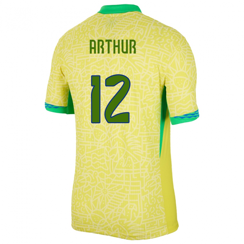 גברים ברזיל Arthur #12 צהוב ג'רזי ביתית 24-26 חולצה קצרה