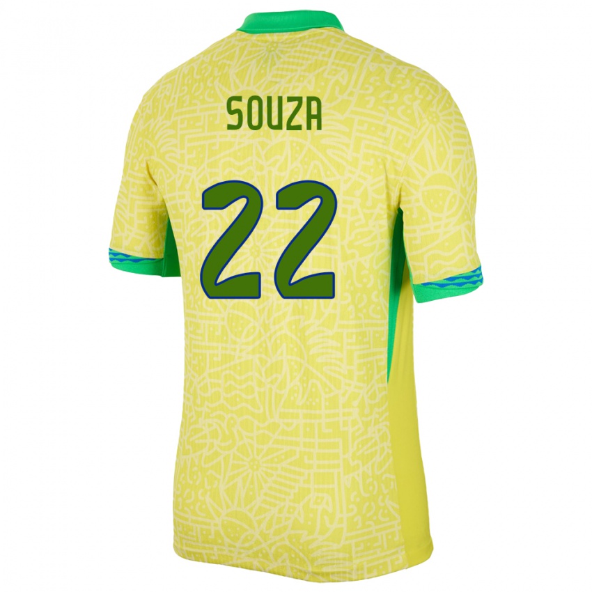 גברים ברזיל Luiz Souza #22 צהוב ג'רזי ביתית 24-26 חולצה קצרה