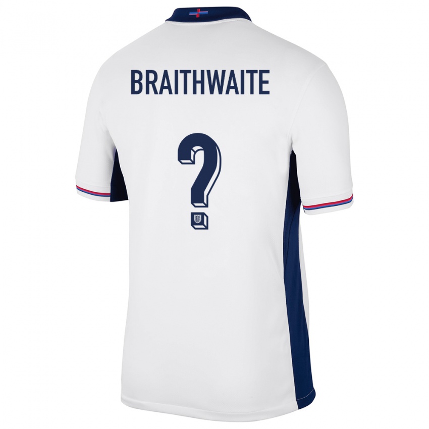 גברים אנגליה Kaden Braithwaite #0 לבן ג'רזי ביתית 24-26 חולצה קצרה