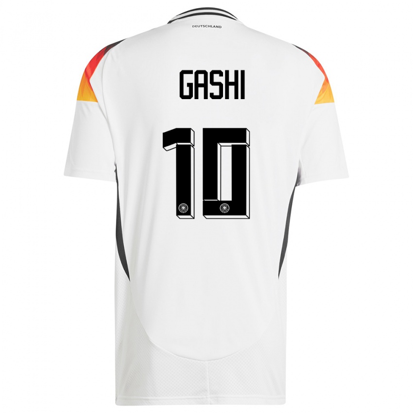 גברים גרמניה Yll Gashi #10 לבן ג'רזי ביתית 24-26 חולצה קצרה