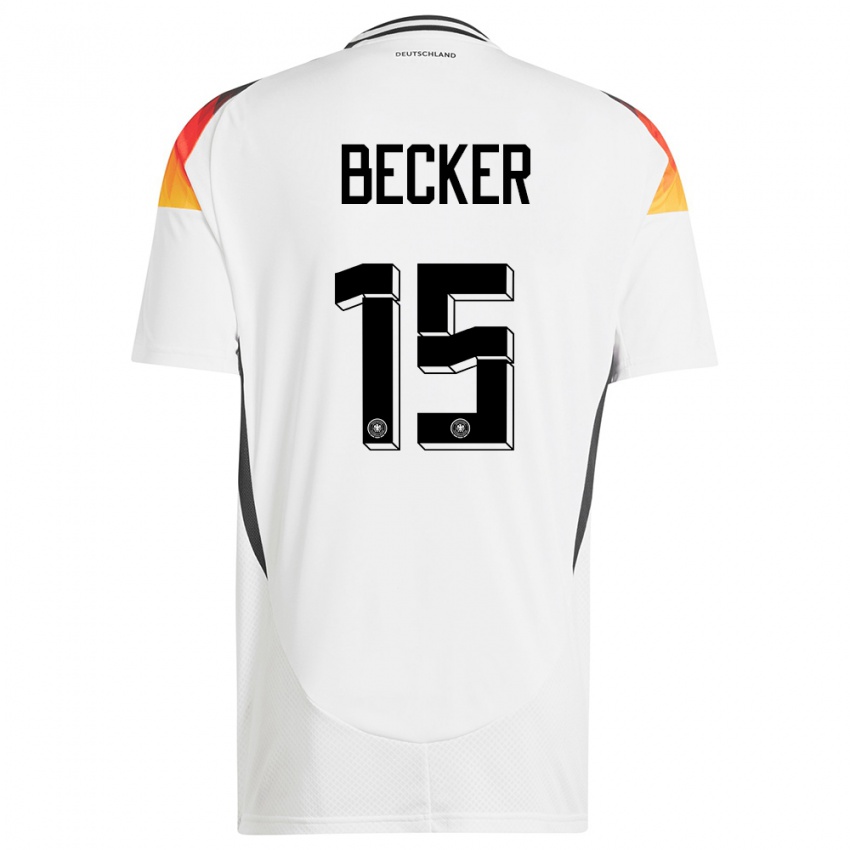 גברים גרמניה Jesper Becker #15 לבן ג'רזי ביתית 24-26 חולצה קצרה