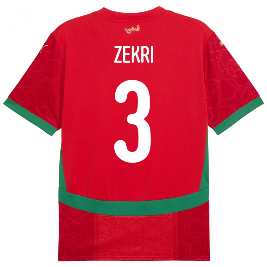 גברים מָרוֹקוֹ Moncef Zekri #3 אָדוֹם ג'רזי ביתית 24-26 חולצה קצרה