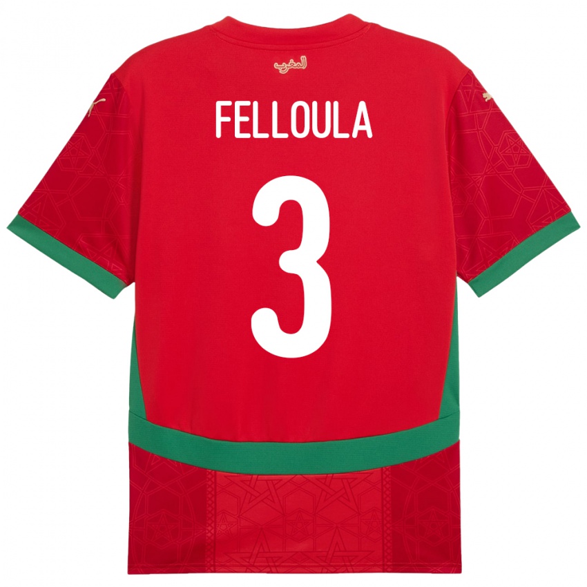 גברים מָרוֹקוֹ Youness Felloula #3 אָדוֹם ג'רזי ביתית 24-26 חולצה קצרה