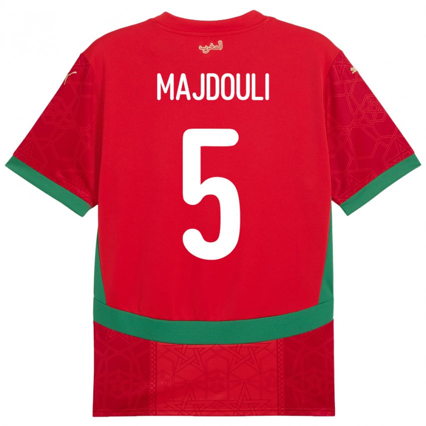 גברים מָרוֹקוֹ Wael Majdouli #5 אָדוֹם ג'רזי ביתית 24-26 חולצה קצרה
