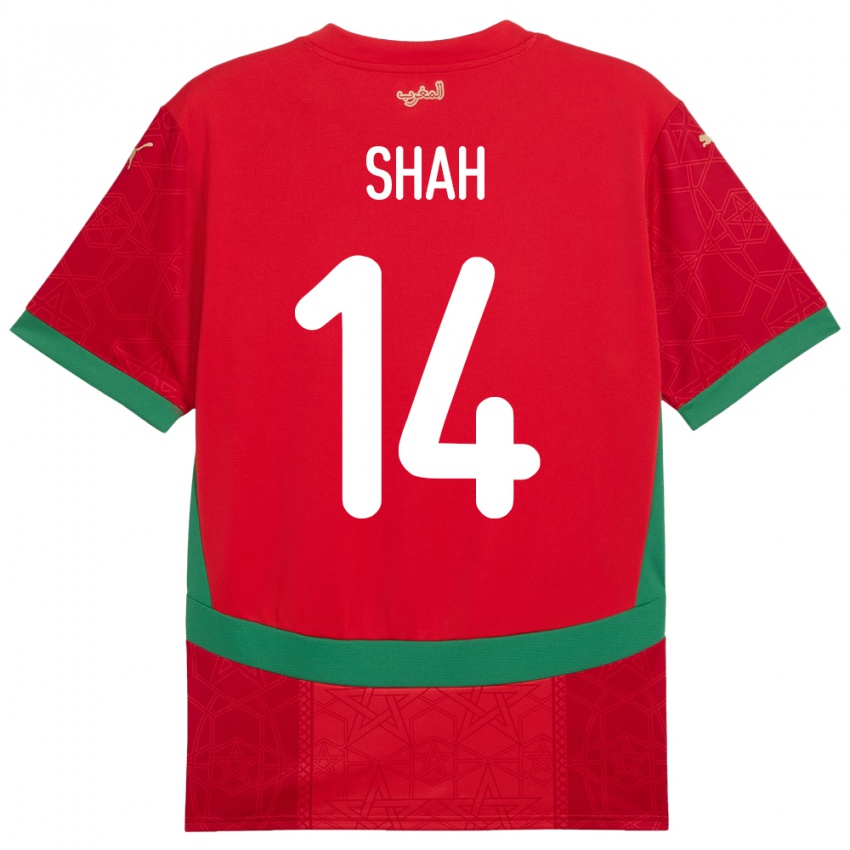 גברים מָרוֹקוֹ Bilal Shah #14 אָדוֹם ג'רזי ביתית 24-26 חולצה קצרה