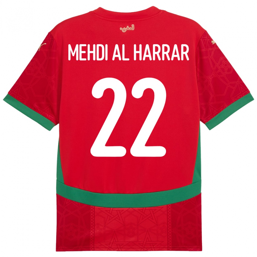 גברים מָרוֹקוֹ El Mehdi Al Harrar #22 אָדוֹם ג'רזי ביתית 24-26 חולצה קצרה
