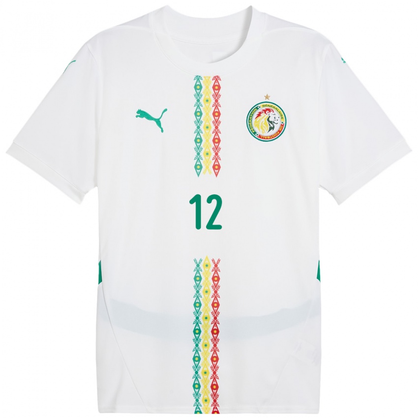 גברים סנגל Babacar Ndiaye #12 לָבָן ג'רזי ביתית 24-26 חולצה קצרה