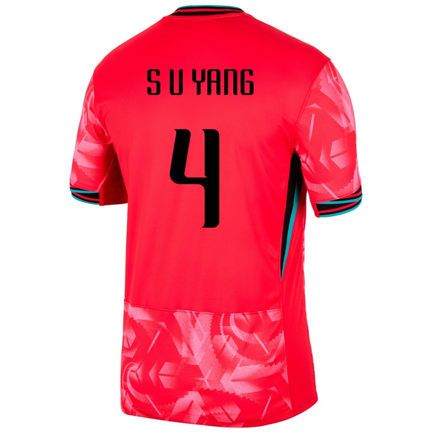 גברים דרום קוריאה Seung-Uk Yang #4 אָדוֹם ג'רזי ביתית 24-26 חולצה קצרה
