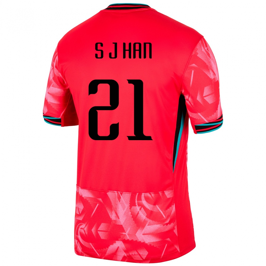 גברים דרום קוריאה Jun-Sung Han #21 אָדוֹם ג'רזי ביתית 24-26 חולצה קצרה