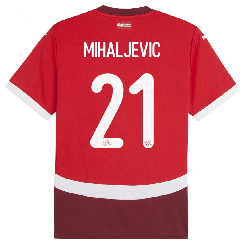 גברים שווייץ Mark Mihaljevic #21 אָדוֹם ג'רזי ביתית 24-26 חולצה קצרה