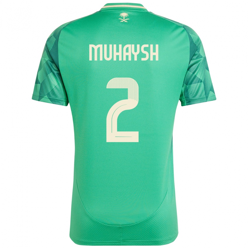 גברים ערב הסעודית Mohammed Muhaysh #2 יָרוֹק ג'רזי ביתית 24-26 חולצה קצרה