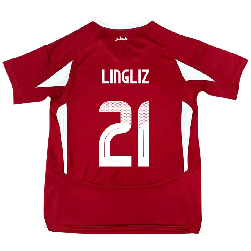 גברים קטאר Mohamed Lingliz #21 אָדוֹם ג'רזי ביתית 24-26 חולצה קצרה