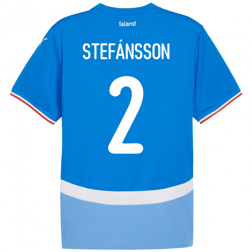 גברים אִיסלַנד Stefán Gísli Stefánsson #2 כְּחוֹל ג'רזי ביתית 24-26 חולצה קצרה