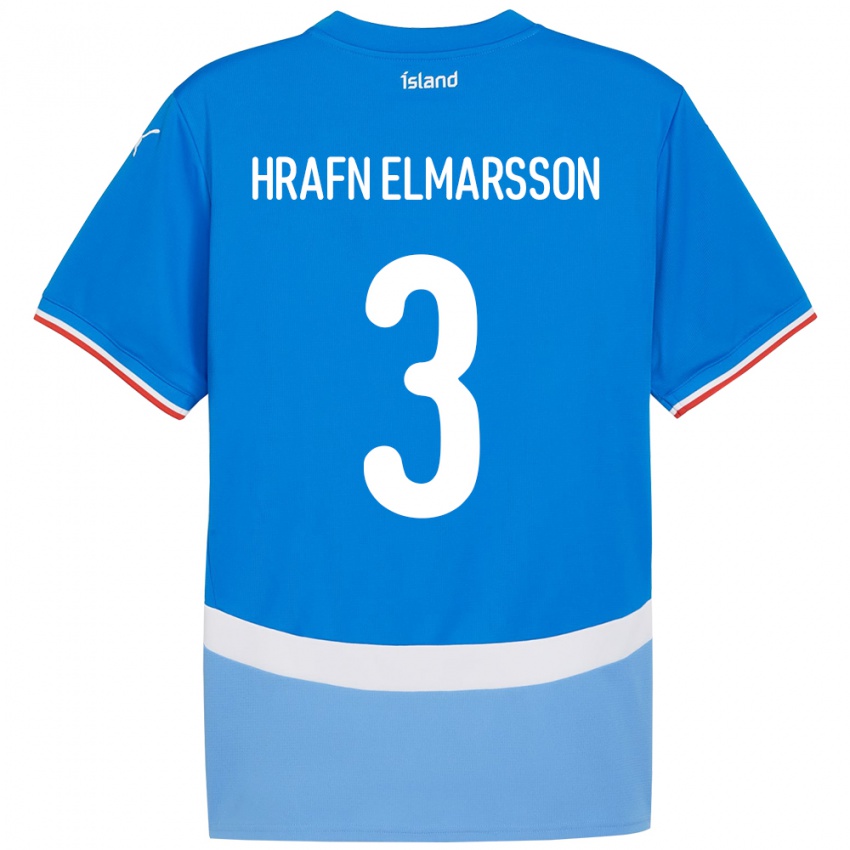 גברים אִיסלַנד Leó Hrafn Elmarsson #3 כְּחוֹל ג'רזי ביתית 24-26 חולצה קצרה