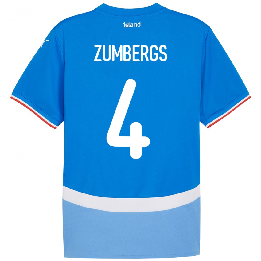 גברים אִיסלַנד Aron Kristinn Zumbergs #4 כְּחוֹל ג'רזי ביתית 24-26 חולצה קצרה