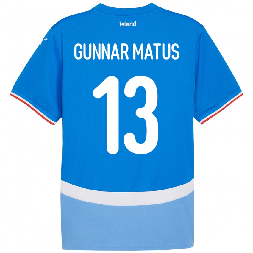 גברים אִיסלַנד Aron Gunnar Matus #13 כְּחוֹל ג'רזי ביתית 24-26 חולצה קצרה