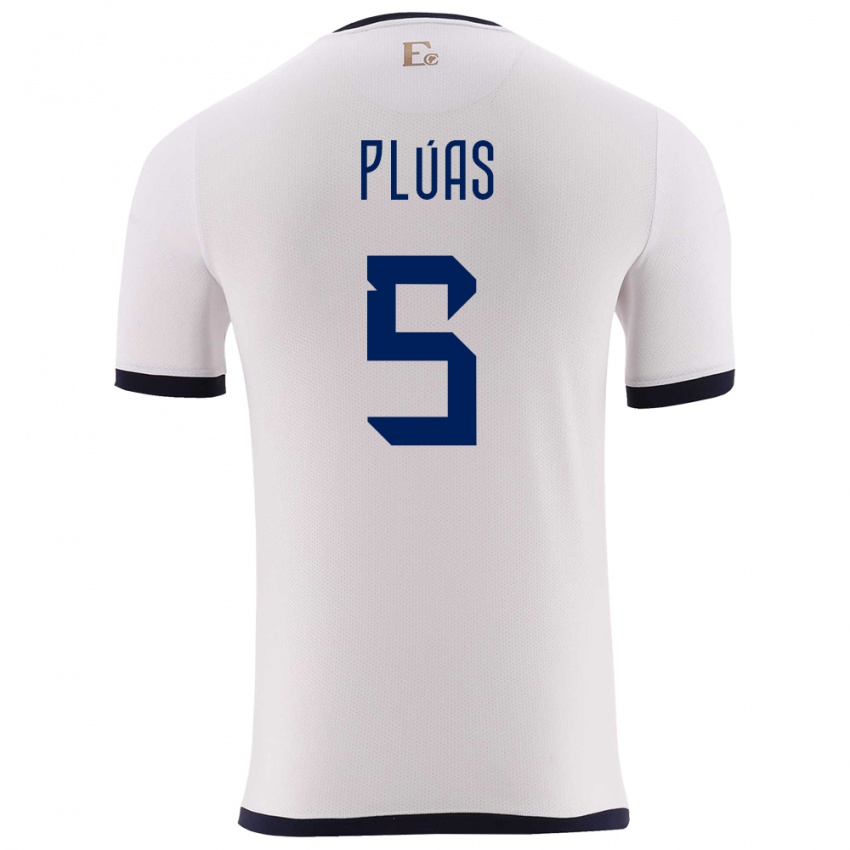 גברים אקוודור Erick Plúas #5 לבן הרחק ג'רזי 24-26 חולצה קצרה