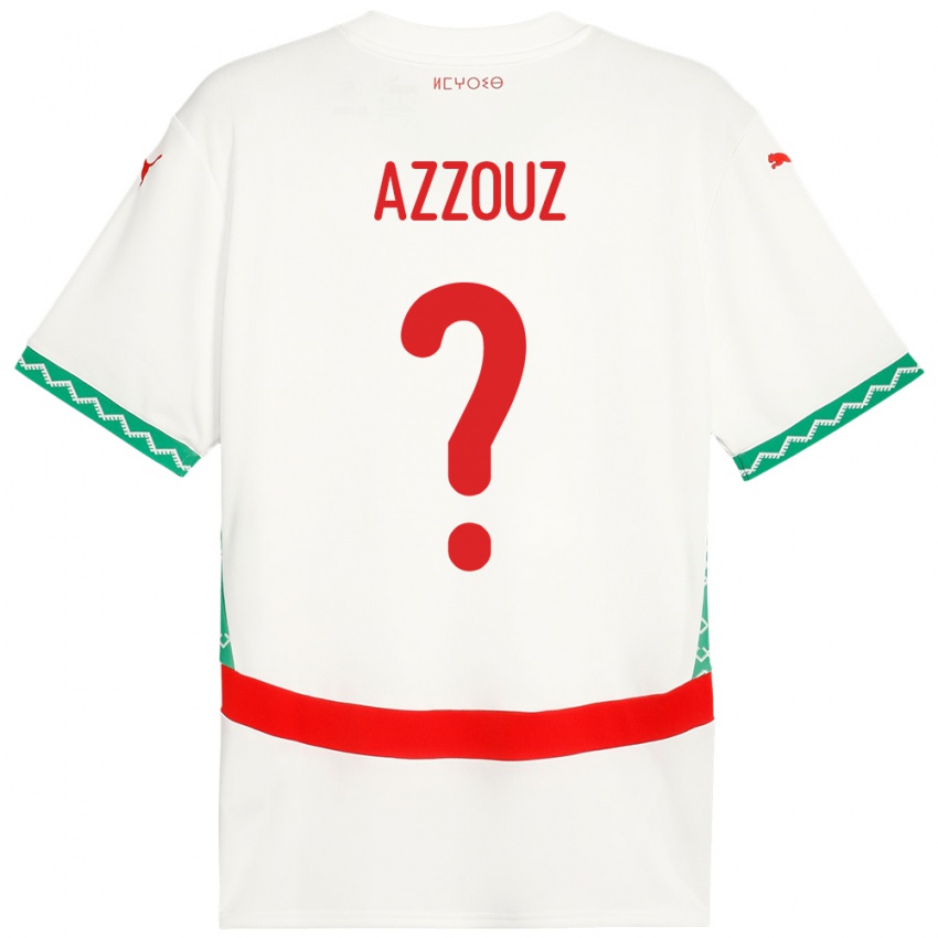 גברים מָרוֹקוֹ Youssef Azzouz #0 לָבָן הרחק ג'רזי 24-26 חולצה קצרה