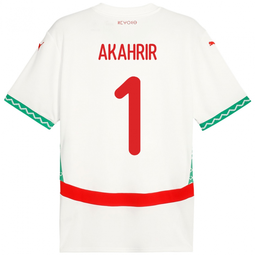 גברים מָרוֹקוֹ Mohamed Akahrir #1 לָבָן הרחק ג'רזי 24-26 חולצה קצרה
