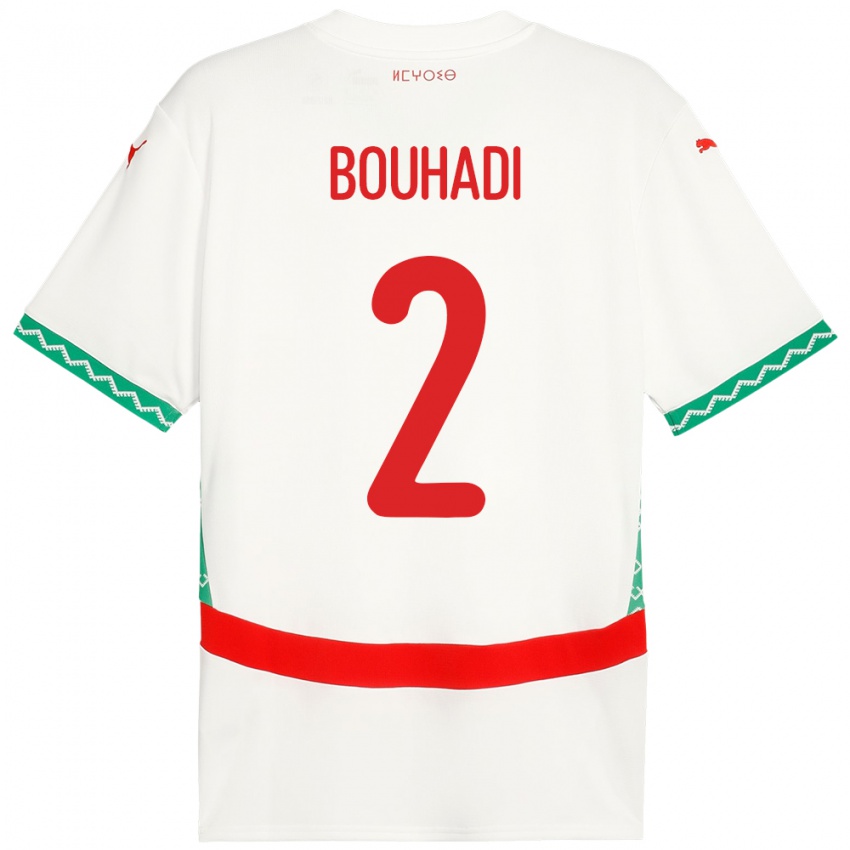 גברים מָרוֹקוֹ Hamza Bouhadi #2 לָבָן הרחק ג'רזי 24-26 חולצה קצרה