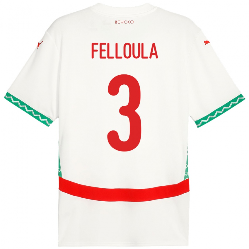 גברים מָרוֹקוֹ Youness Felloula #3 לָבָן הרחק ג'רזי 24-26 חולצה קצרה