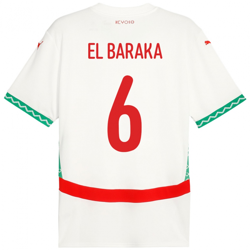 גברים מָרוֹקוֹ Jibril El Baraka #6 לָבָן הרחק ג'רזי 24-26 חולצה קצרה