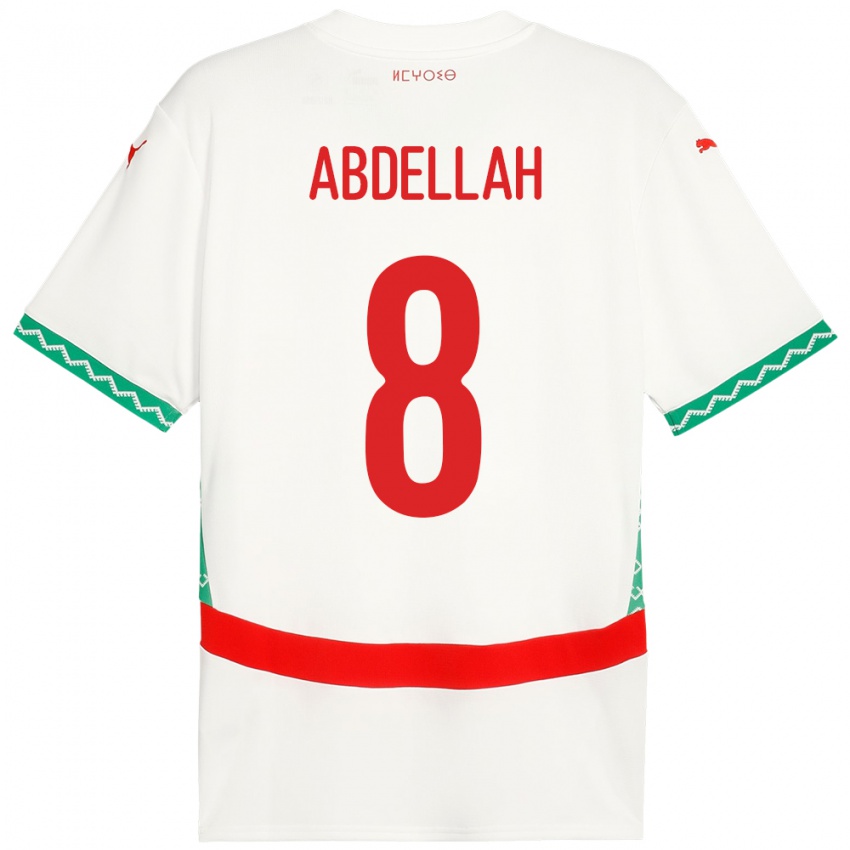 גברים מָרוֹקוֹ Abdellah Ouazane #8 לָבָן הרחק ג'רזי 24-26 חולצה קצרה