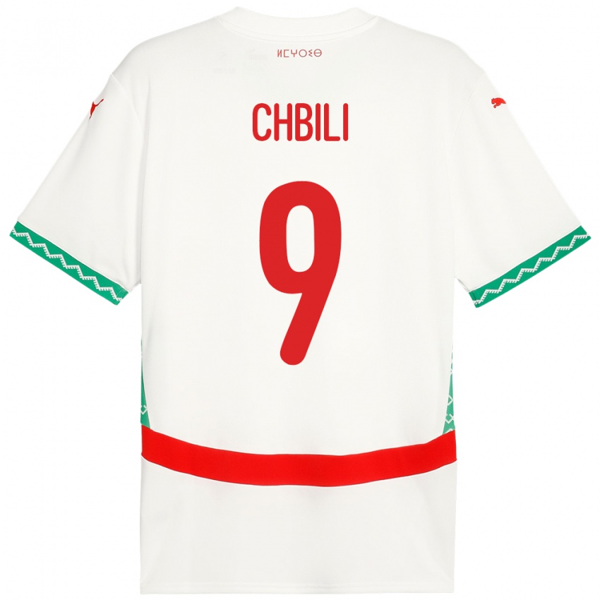 גברים מָרוֹקוֹ Ismail Chbili #9 לָבָן הרחק ג'רזי 24-26 חולצה קצרה