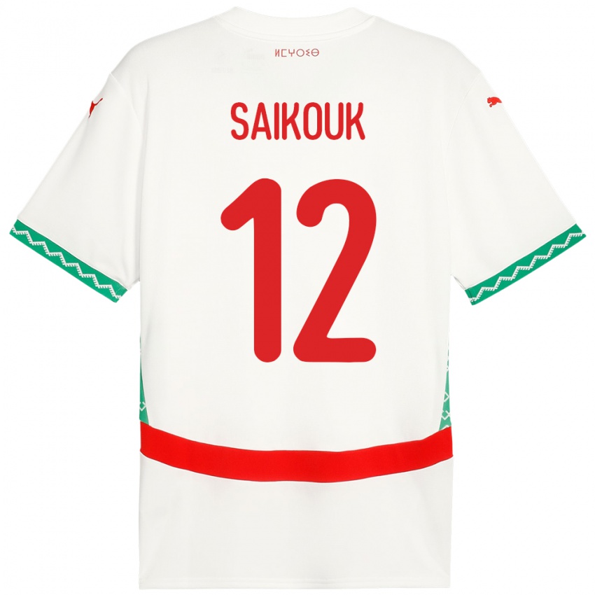 גברים מָרוֹקוֹ Walid Saikouk #12 לָבָן הרחק ג'רזי 24-26 חולצה קצרה