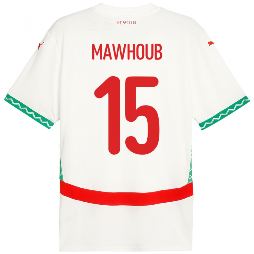 גברים מָרוֹקוֹ Ahmed Mawhoub #15 לָבָן הרחק ג'רזי 24-26 חולצה קצרה